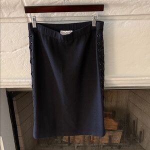 St. John Black Knit Lace-Up Side Pencil Skirt